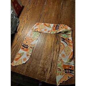 Vintage Gena Accessories scarf orange green black 100% polyester long narrow